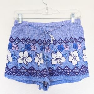 Vtg Raisins Cotton Shorts Purple Hibiscus Hawaiian Print Size Large